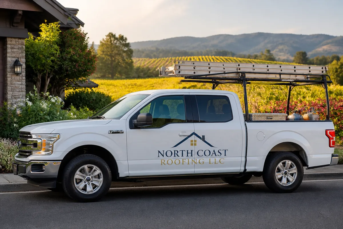 North Coast Roofing LLC service truck in Sonoma County